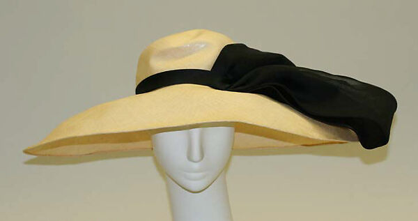 Picture hat, House of Balenciaga (French, founded 1937), straw, cotton, French 