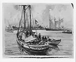 Mackerel Boat, Gordon Grant (American, San Francisco 1875–1962 New York), Watercolor, gouache, charcoal, and graphite on white wove paper, American