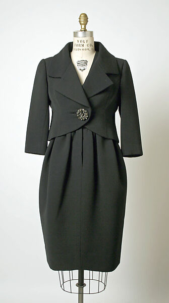 Dinner ensemble, House of Balenciaga (French, founded 1937), wool, silk, metal, French 
