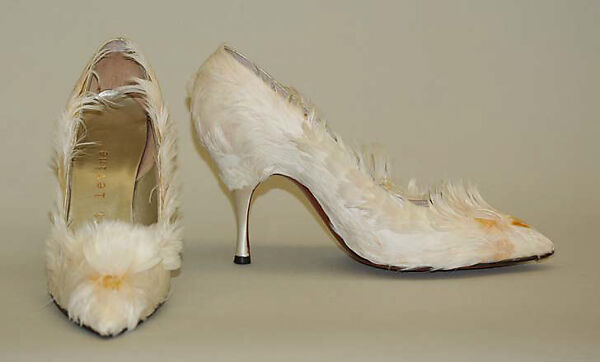 Evening pumps, Beth Levine (American, Patchogue, New York 1914–2006 New York), silk, feathers, leather, American 