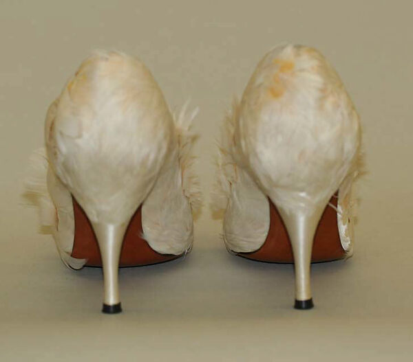 Evening pumps, Beth Levine (American, Patchogue, New York 1914–2006 New York), silk, feathers, leather, American