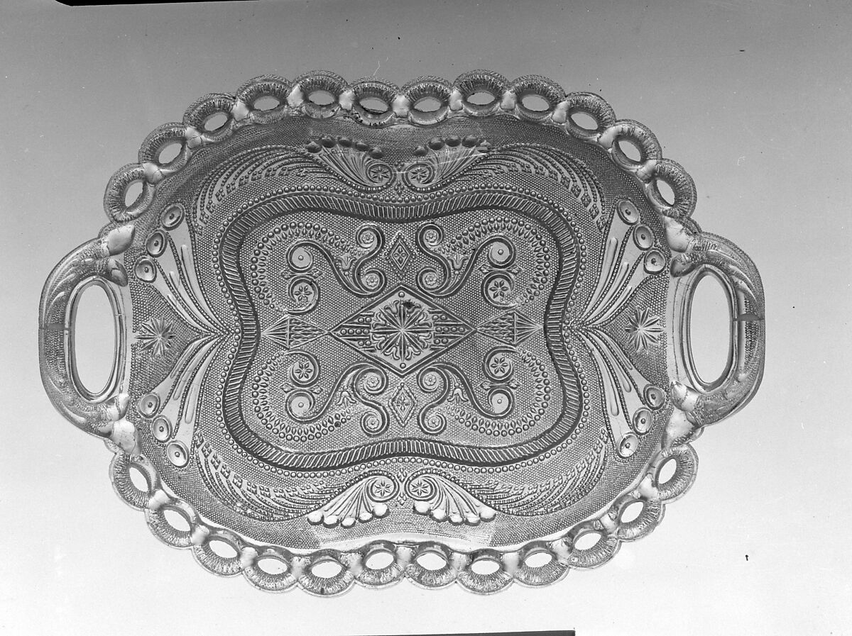 Cake Tray, Lacy pressed glass, American 