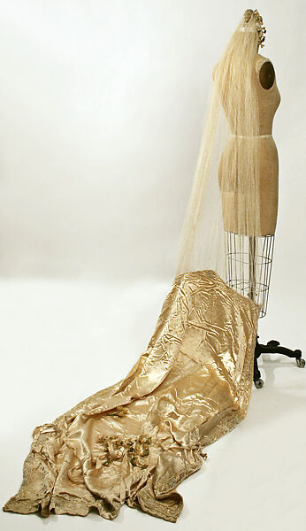 Wedding ensemble, silk, cotton, glass, wax, American