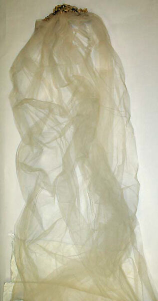 Wedding dress, silk, cotton, glass, plastic, wax, American