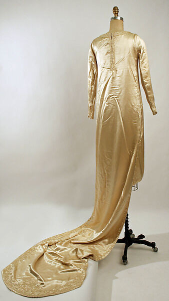 Wedding dress, silk, plastic, cotton, probably French