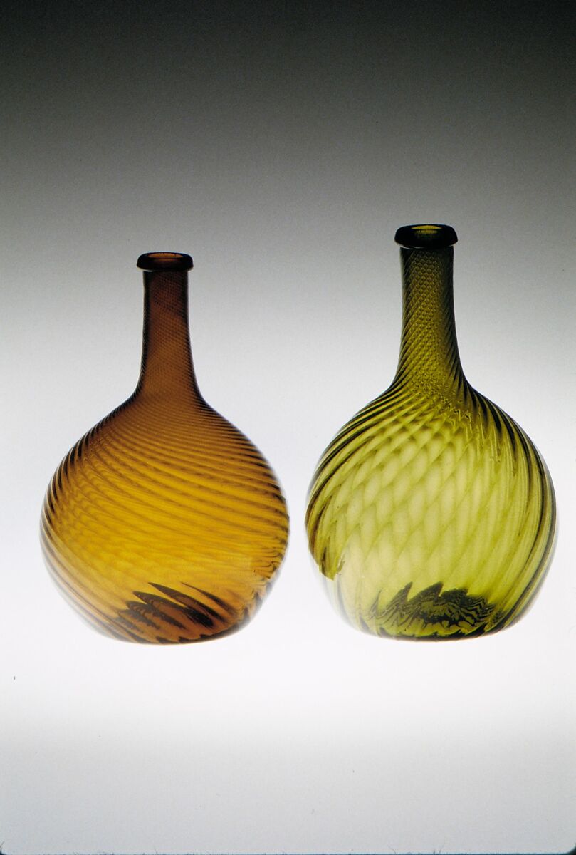 Bottle, Blown, pattern-molded glass, American