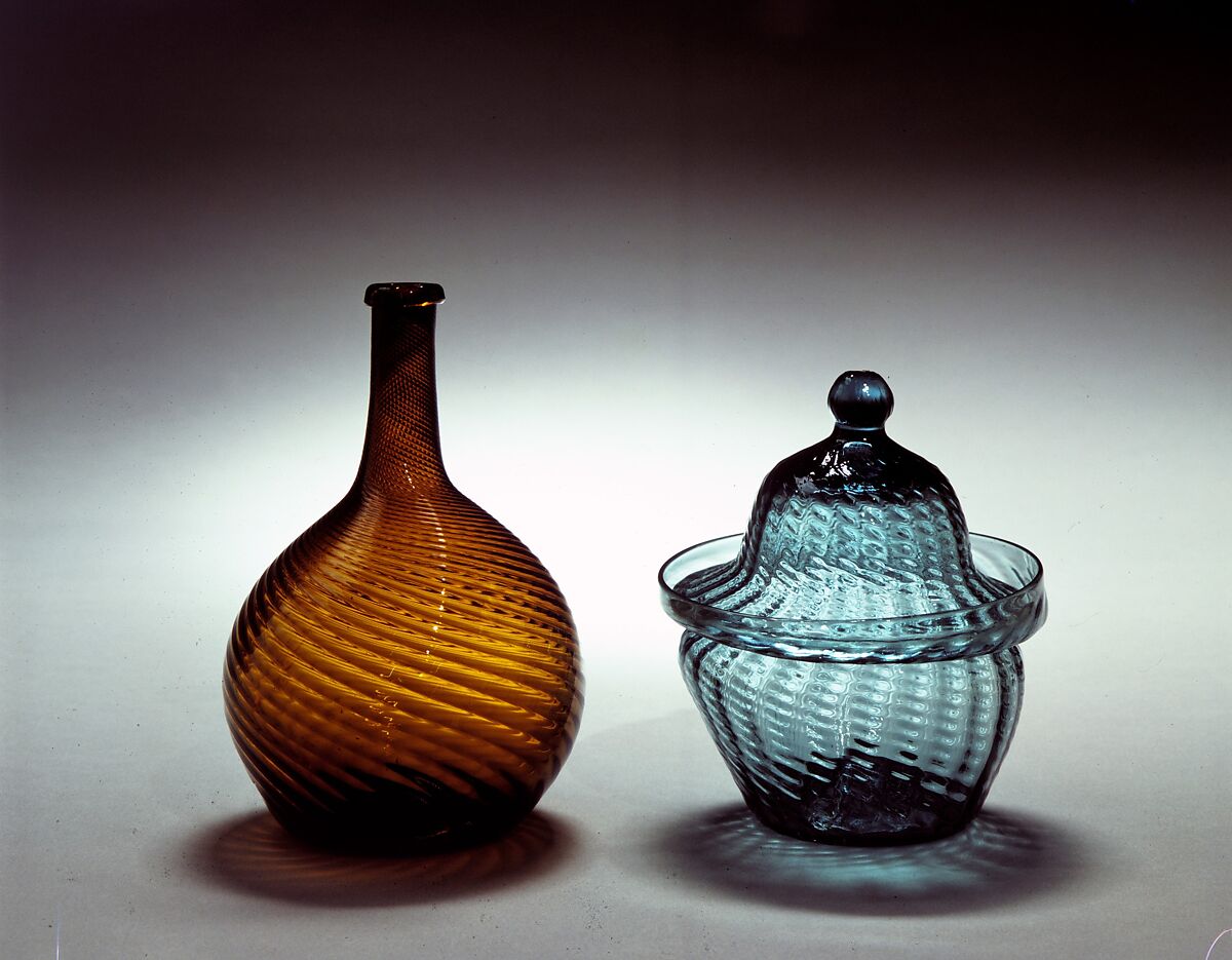 Bottle, Blown, pattern-molded glass, American