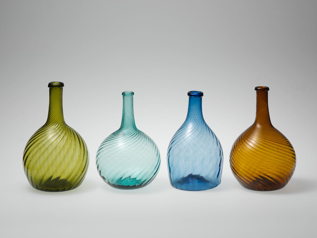 Bottle, Blown, pattern-molded glass, American