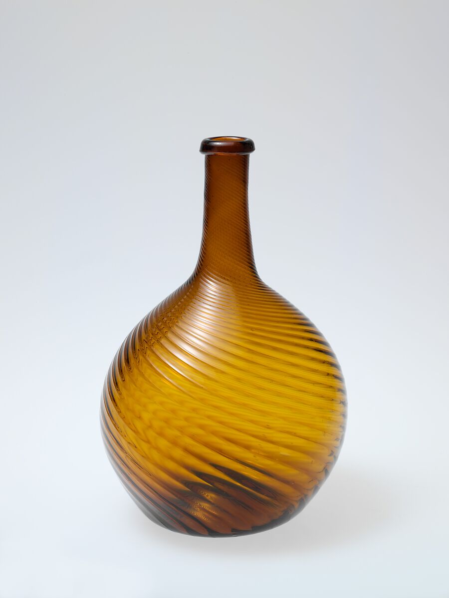 Bottle, Blown, pattern-molded glass, American 