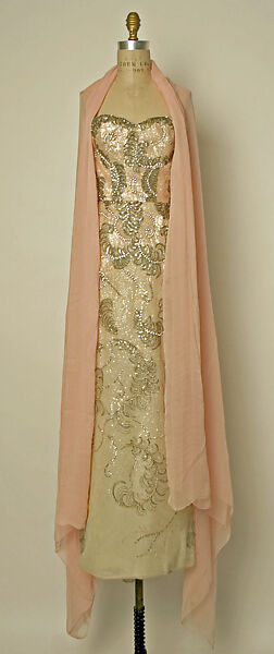 Court presentation ensemble, House of Balmain (French, founded 1945), cotton, silk, plastic, French 