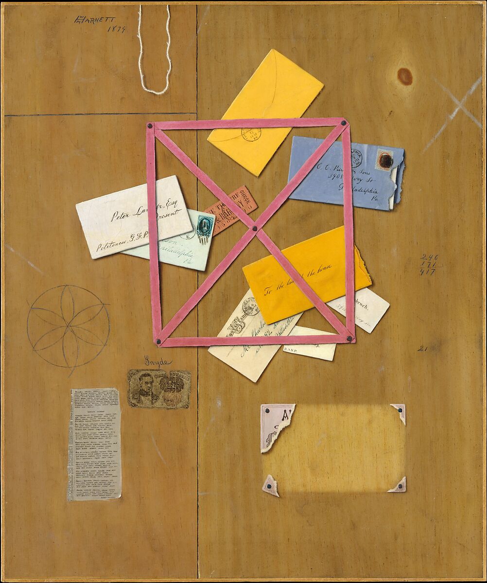 The Artist's Letter Rack, William Michael Harnett (1848–1892), Oil on canvas, American 