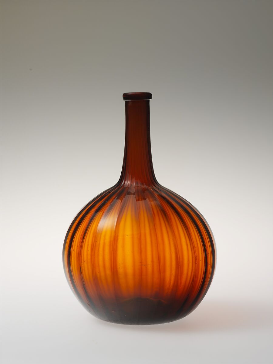 Bottle, Blown, pattern-molded glass, American 