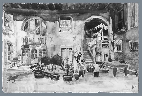 An Old Courtyard in New Orleans, George Overbury "Pop" Hart (American, Cairo, Illinois 1868–1933 New York), Watercolor on paper, American