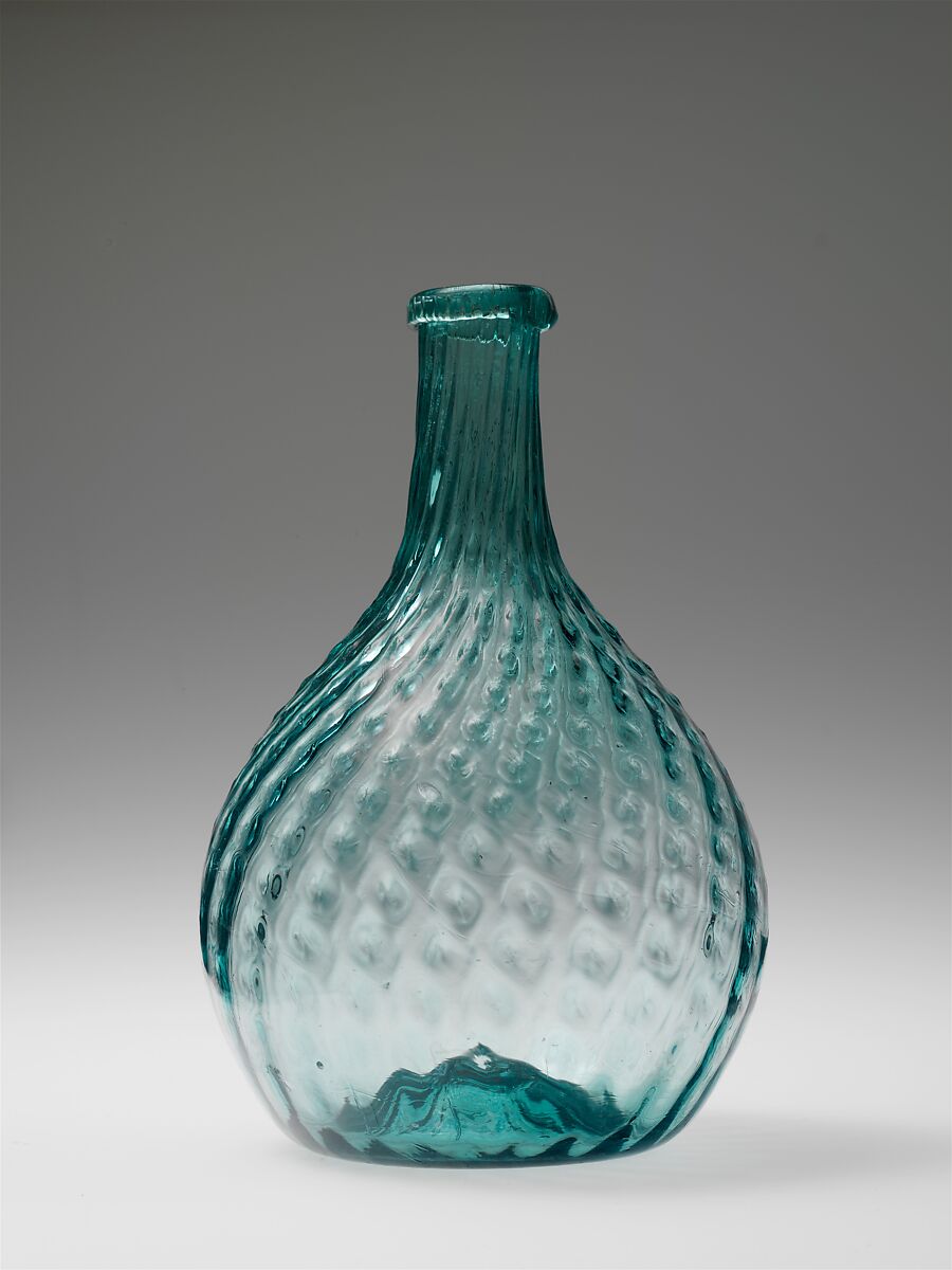 Bottle, Blown, pattern-molded glass, American 