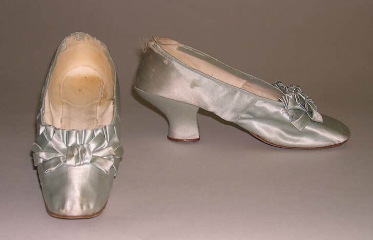 Shoes, silk, leather, probably American 