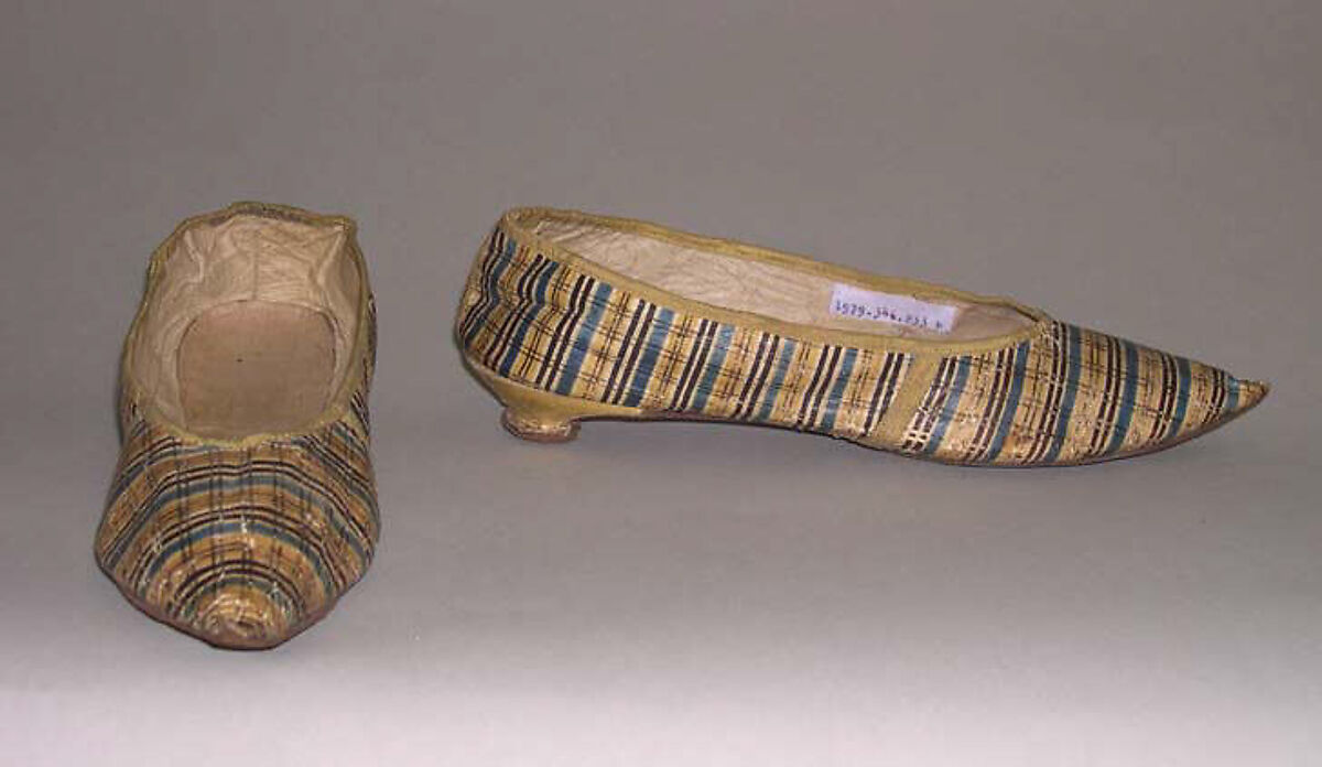 Slippers, leather, silk, British 