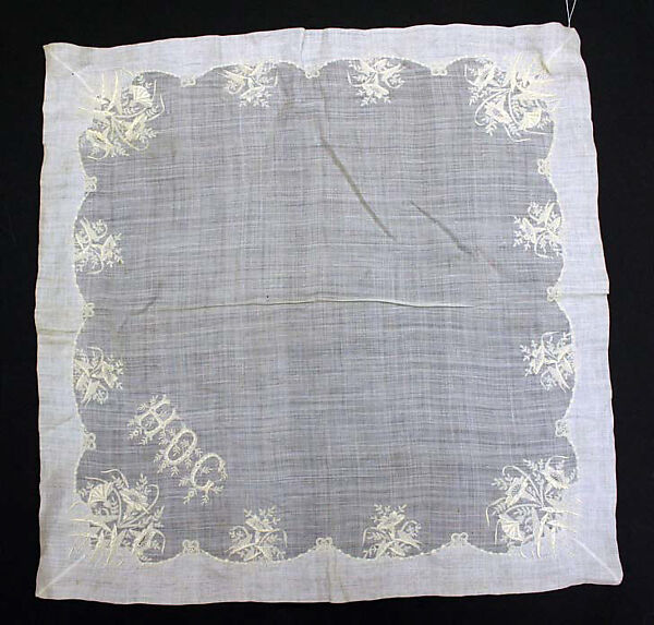 Handkerchief, linen, probably American 