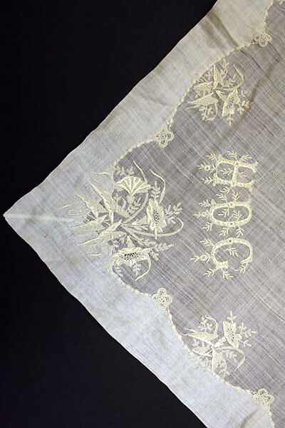 Handkerchief, linen, probably American