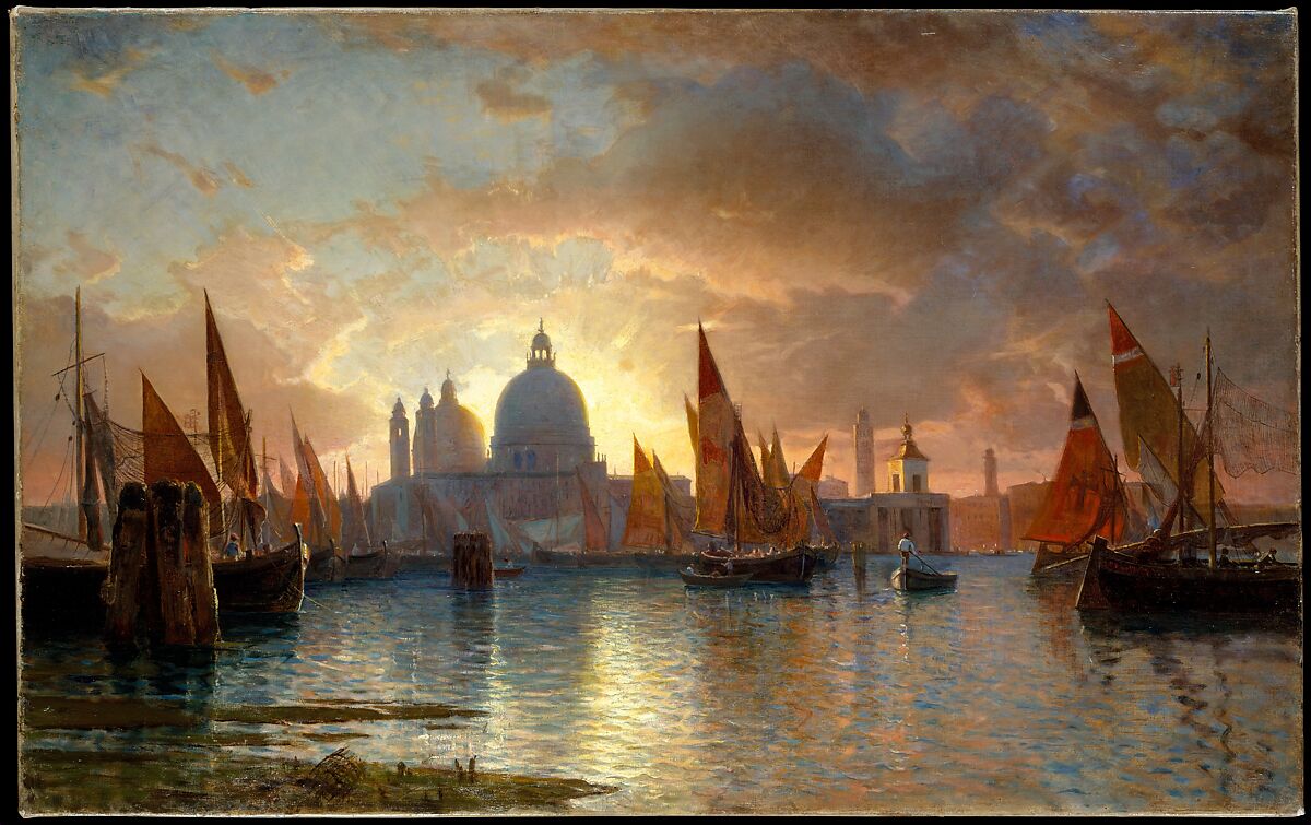 Santa Maria della Salute, Sunset, William Stanley Haseltine (American, Philadelphia, Pennsylvania 1835–1900 Rome), Oil on canvas, American 