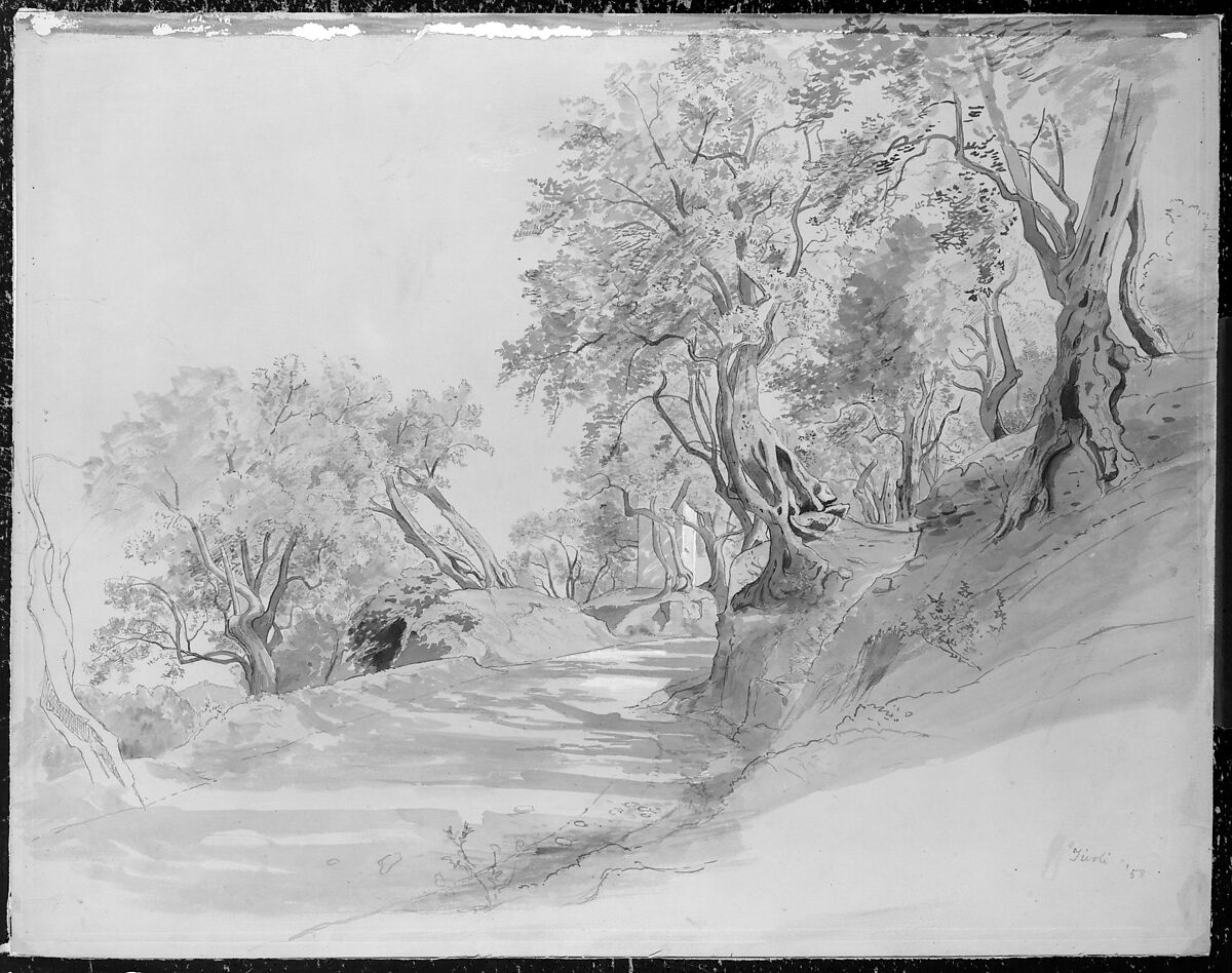 Tivoli, William Stanley Haseltine (American, Philadelphia, Pennsylvania 1835–1900 Rome), Pen, black ink, washes, and graphite on beige paper, American