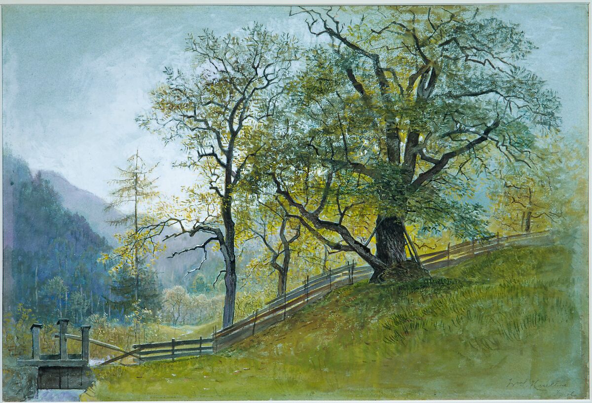 Vahrn in Tyrol near Brixen, William Stanley Haseltine (American, Philadelphia, Pennsylvania 1835–1900 Rome), Watercolor and gouache on blue wove paper, American 