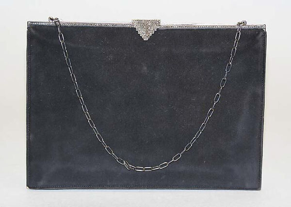 Purse, silk, silver, leather, French 
