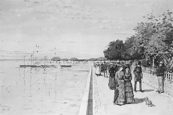 Promenade, Childe Hassam (American, Dorchester, Massachusetts 1859–1935 East Hampton, New York), Watercolor, gouache, and graphite on off-white wove paper, American