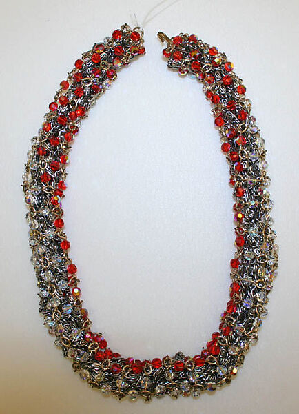 Necklace, metal, glass, French 