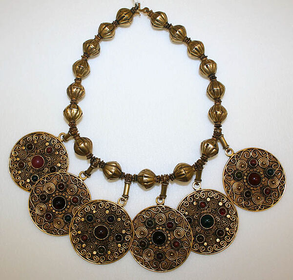 Necklace, metal, glass, French 