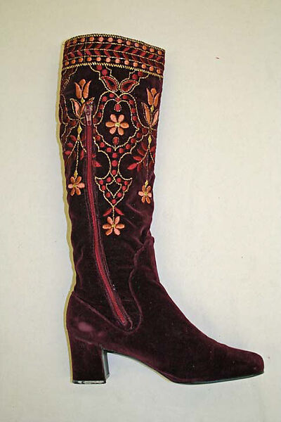 Boots, House of Charles Jourdan (French, founded 1919), cotton, silk, French 