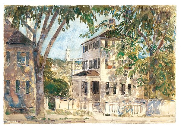 Street in Portsmouth, Childe Hassam (American, Dorchester, Massachusetts 1859–1935 East Hampton, New York), Watercolor on off-white wove paper, American