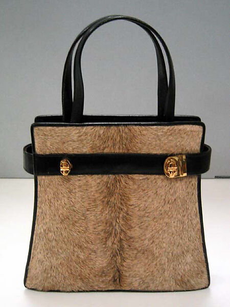 Accessory set, leather, fur, cotton, metal, American