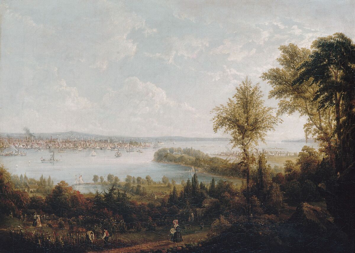 View of the Bay and City of New York from Weehawken, Robert Havell Jr. (American (born England), Reading 1793–1878 Tarrytown, New York), Oil on canvas, American 