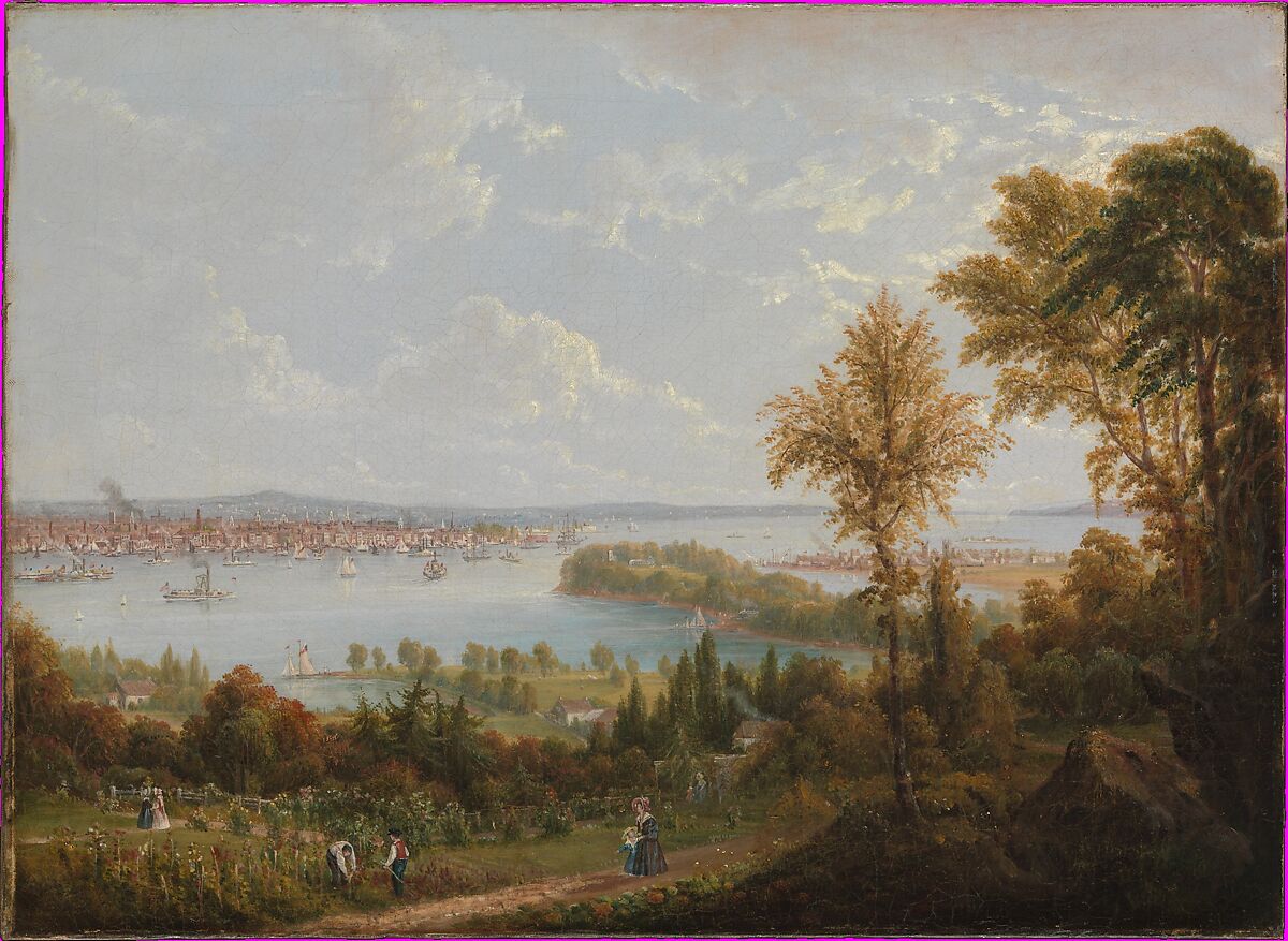 View of the Bay and City of New York from Weehawken, Robert Havell Jr. (American (born England), Reading 1793–1878 Tarrytown, New York), Oil on canvas, American