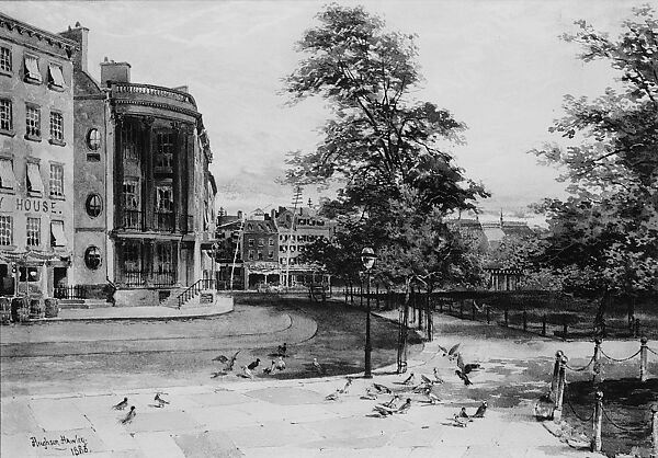 Views of Battery Park, Hughson Frederick Hawley (American (born England), Brighton 1850–1936 New Rochelle, New York), Watercolor over traces of graphite on paper, American 