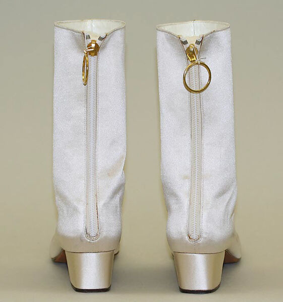 Evening boots, René Mancini (French, founded 1936), silk, leather, metal, French