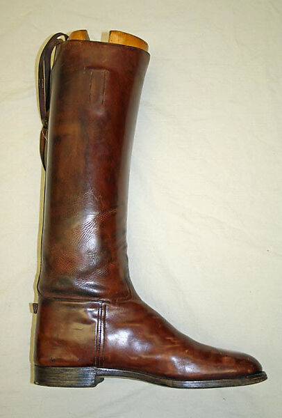 Riding boots, Peal &amp; Co., Ltd. (British), a,b) leather, cotton; c,d) leather, metal; e-n) wood, British 