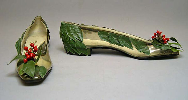 Evening shoes, Roger Vivier (French, 1913–1998), plastic (casein, polyvinyl chloride), cotton, silk, French