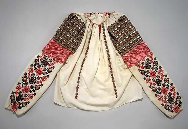 Blouse, cotton, metal, glass, Romanian 