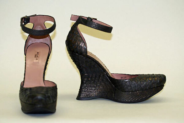 Shoes, Azzedine Alaïa (French (born Tunisia), Tunis 1935–2017 Paris), a,b) leather, French 