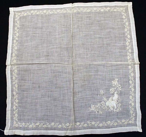 Handkerchief, linen, probably American 