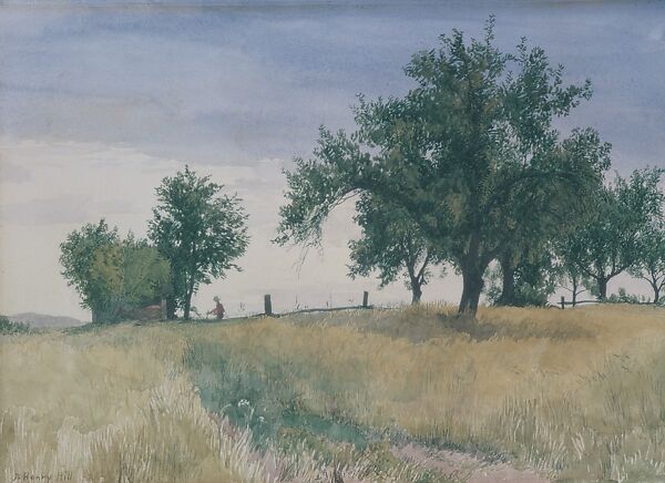 The Straw Field, John Henry Hill (American, West Nyack, New York 1839–1922), Watercolor on off-white wove paper, American 