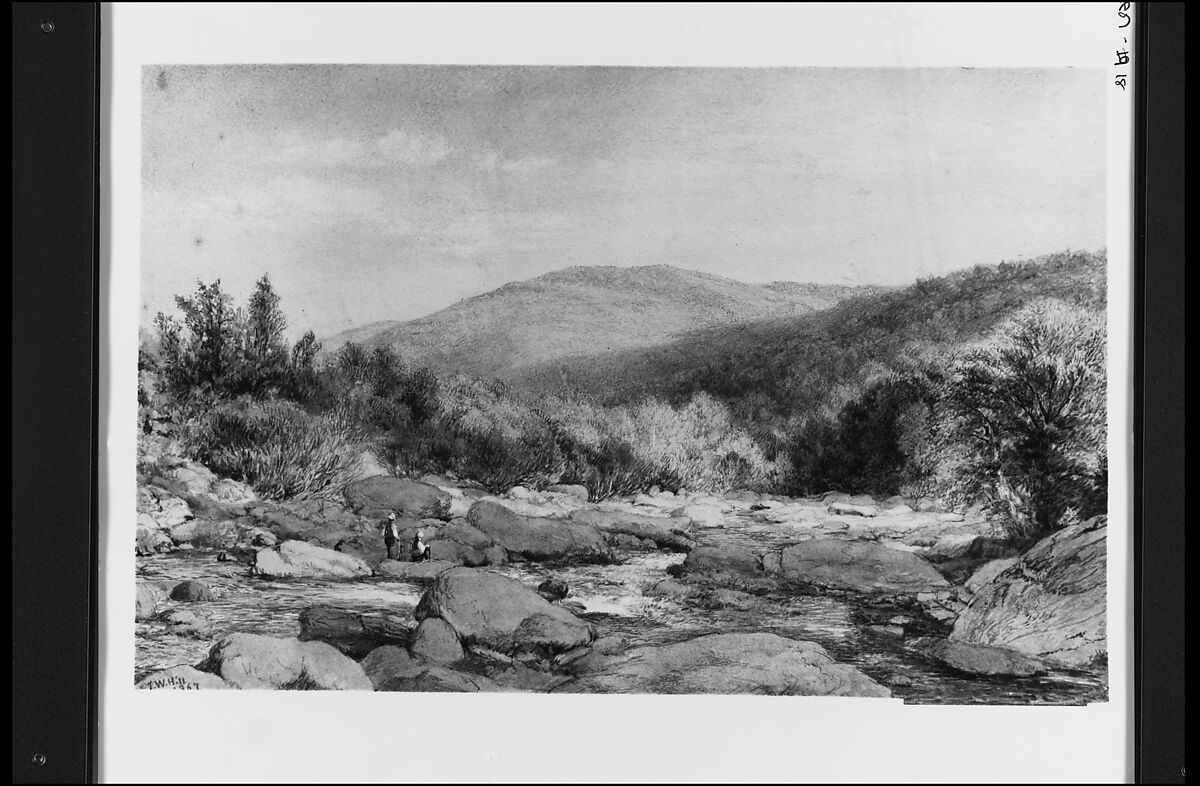 Landscape: View on Catskill Creek, John William Hill (American (born England), London 1812–1879 West Nyack, New York), Watercolor, gouache, and graphite on off-white wove paper, American