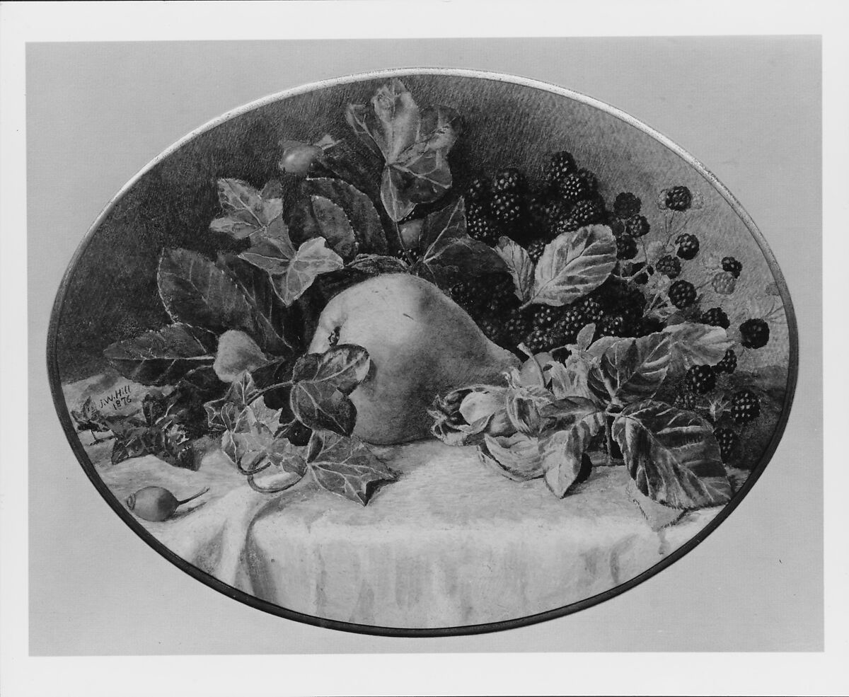 Still Life with Fruit, Attributed to John William Hill (American (born England), London 1812–1879 West Nyack, New York), Watercolor and gouache on off-white laminated paper board (possibly Bristol board), American