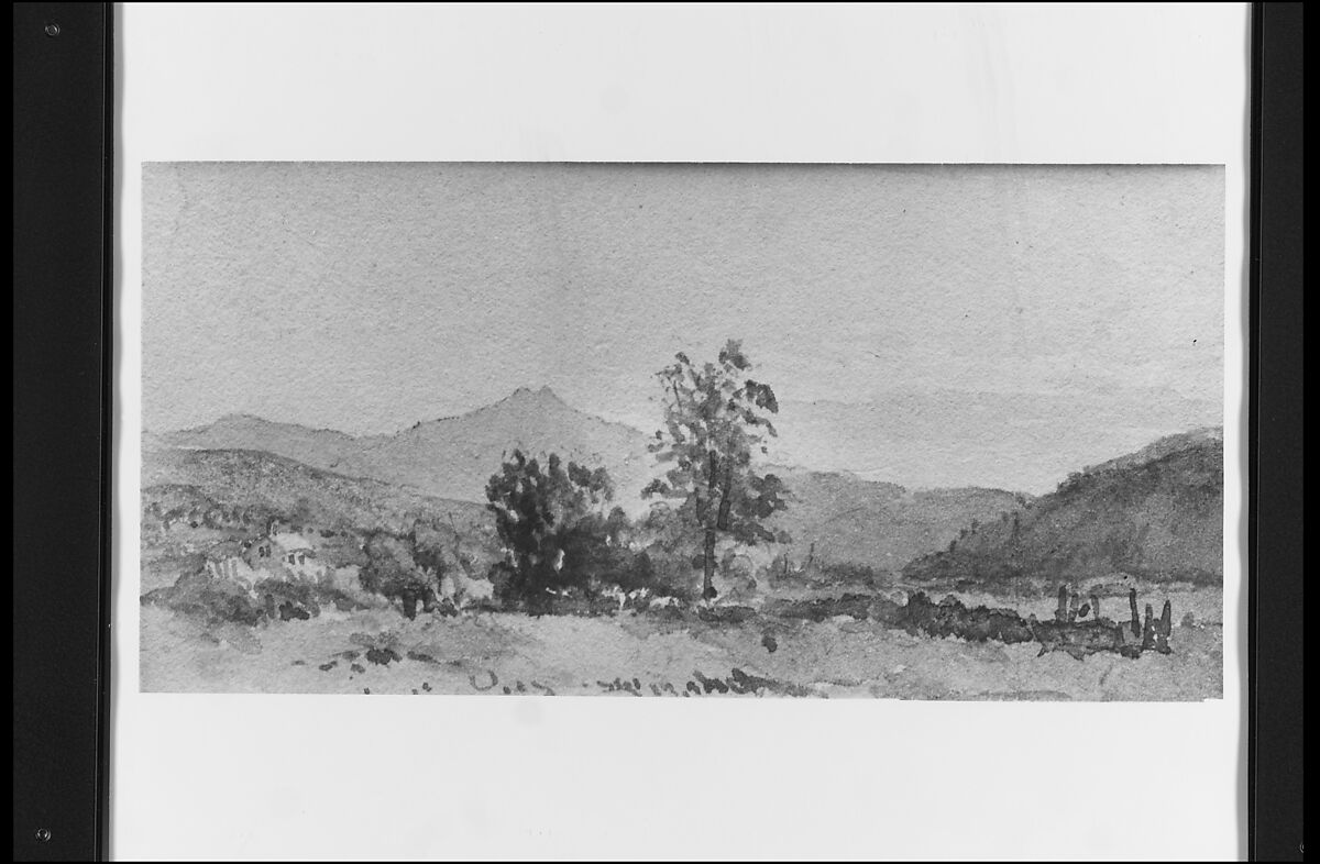 Three Views, No. 1: Mount Washington from Shelburn, New Hampshire, John William Hill (American (born England), London 1812–1879 West Nyack, New York), Watercolor and graphite on off-white wove paper, American