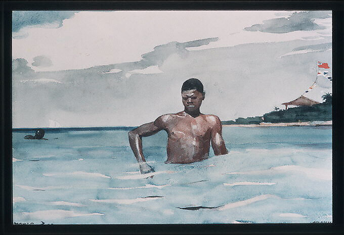 The Bather, Winslow Homer (American, Boston, Massachusetts 1836–1910 Prouts Neck, Maine), Watercolor and graphite on off-white wove paper, American