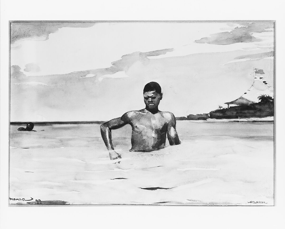 The Bather, Winslow Homer (American, Boston, Massachusetts 1836–1910 Prouts Neck, Maine), Watercolor and graphite on off-white wove paper, American