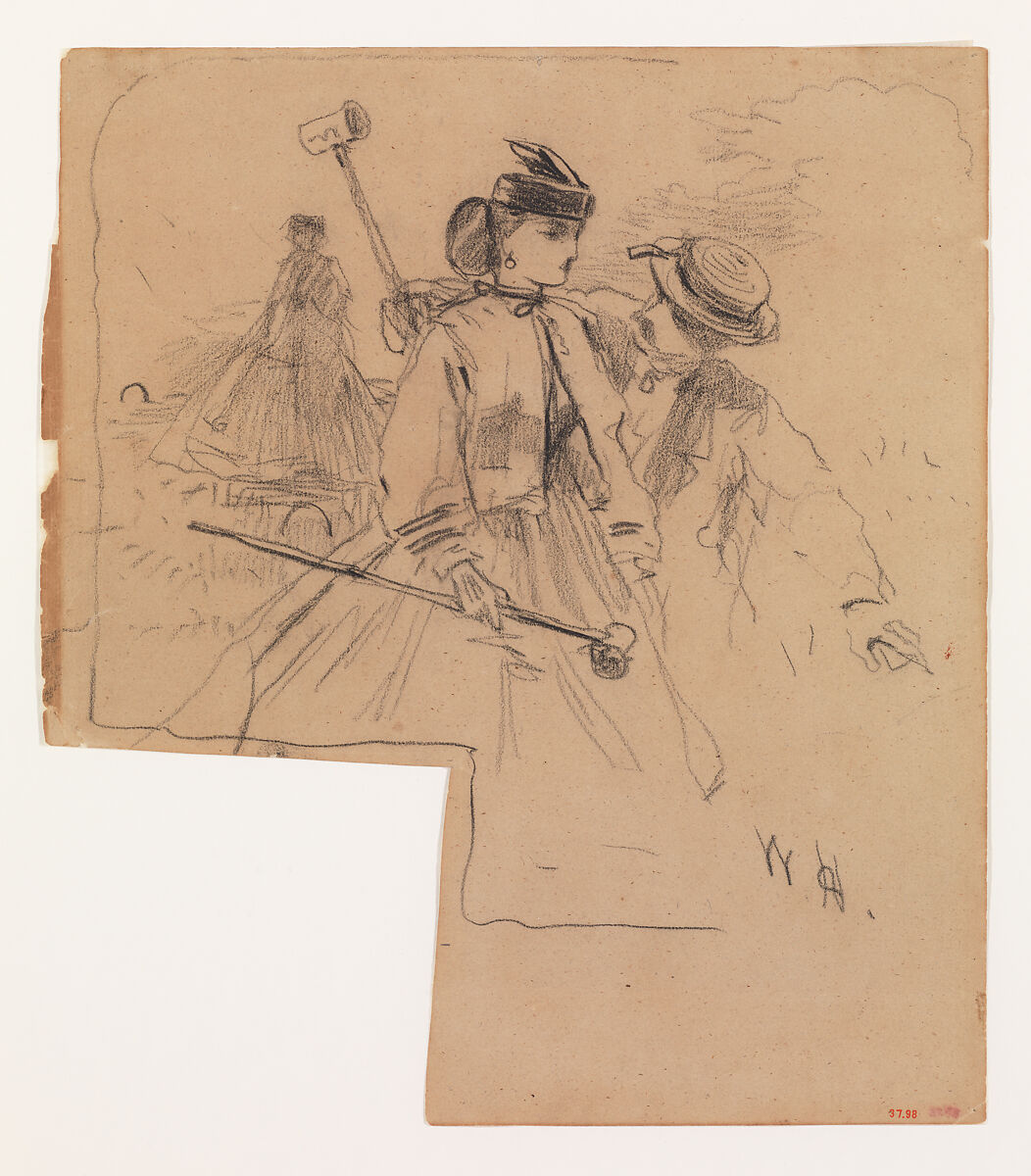 The Croquet Players, Winslow Homer (American, Boston, Massachusetts 1836–1910 Prouts Neck, Maine), Conté crayon, on tan wove paper, American 