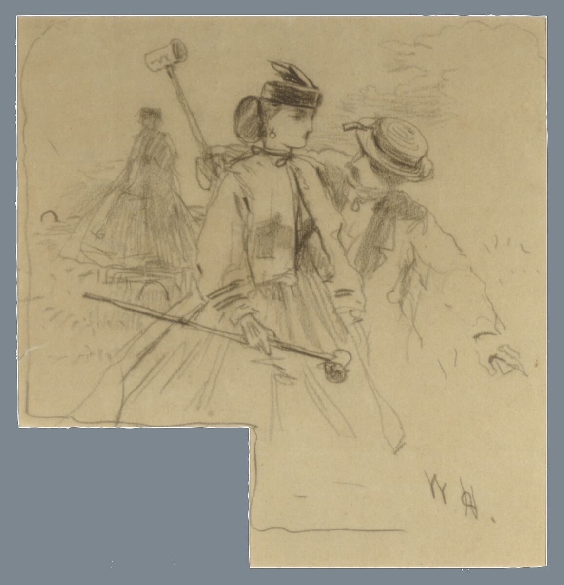The Croquet Players, Winslow Homer (American, Boston, Massachusetts 1836–1910 Prouts Neck, Maine), Conté crayon, on tan wove paper, American