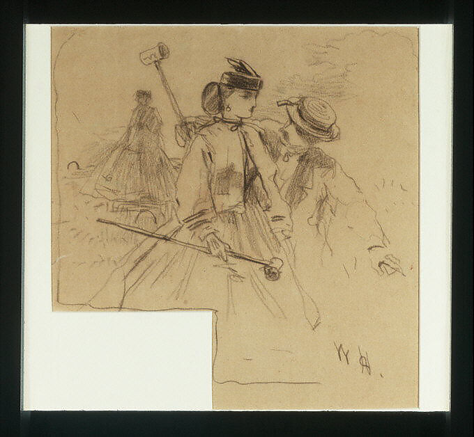 The Croquet Players, Winslow Homer (American, Boston, Massachusetts 1836–1910 Prouts Neck, Maine), Conté crayon, on tan wove paper, American